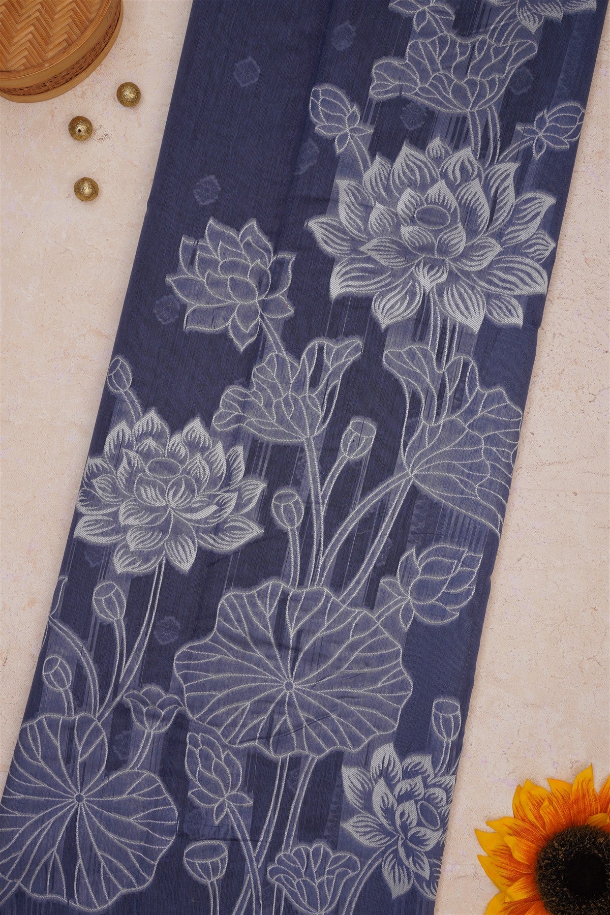 Fancy Khadi Cotton Slate Blue Saree