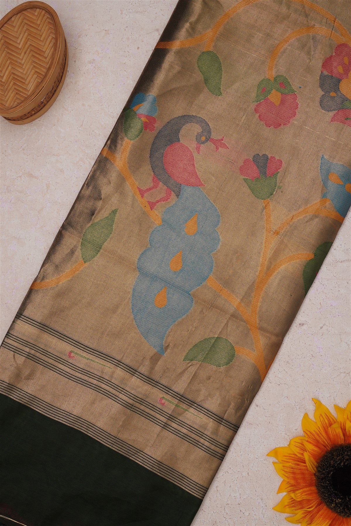 Bhagalpur Silk Dark Green Saree