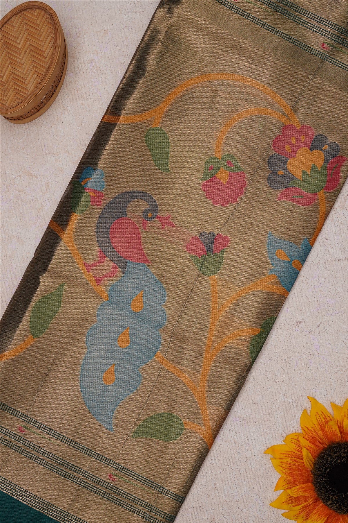 Bhagalpur Silk Teal Saree