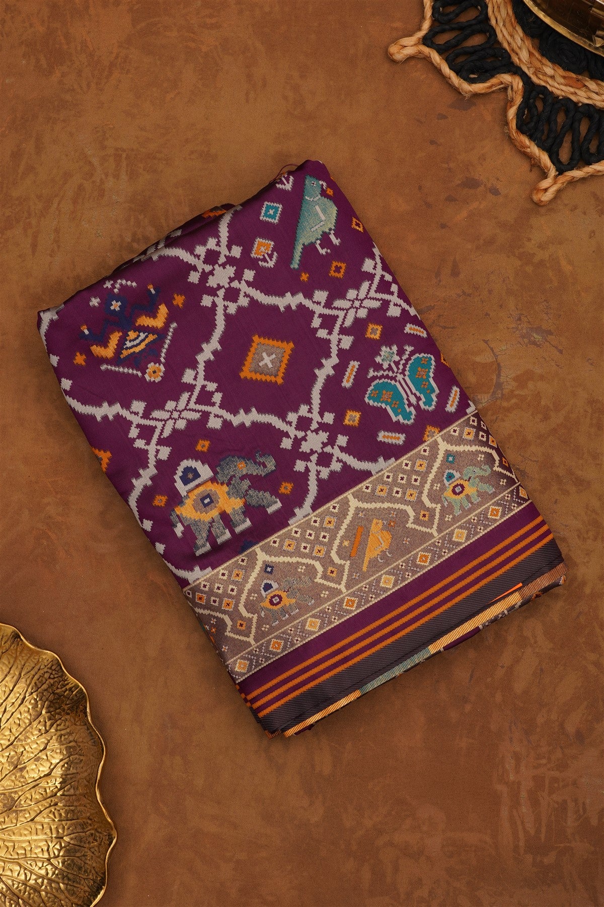 Ikat Silk Blend Purple Saree