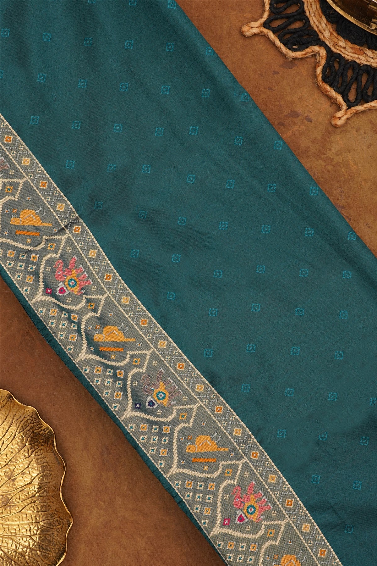 Ikat Silk Blend Rama Green Saree