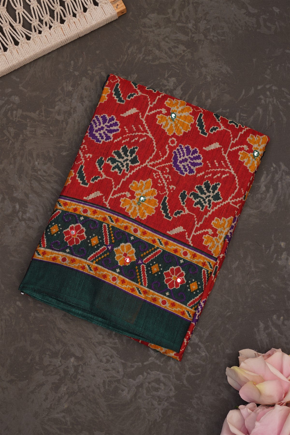 Fancy Crepe Red Saree