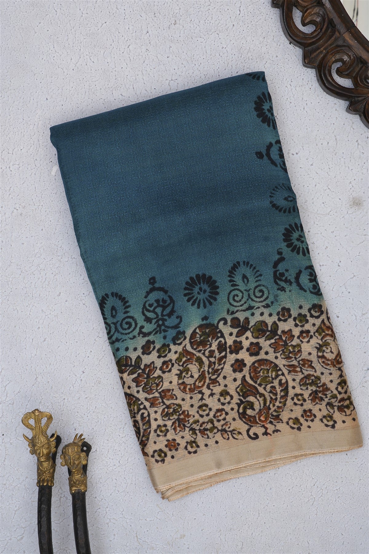 Fancy Khadi Peacock Blue Saree