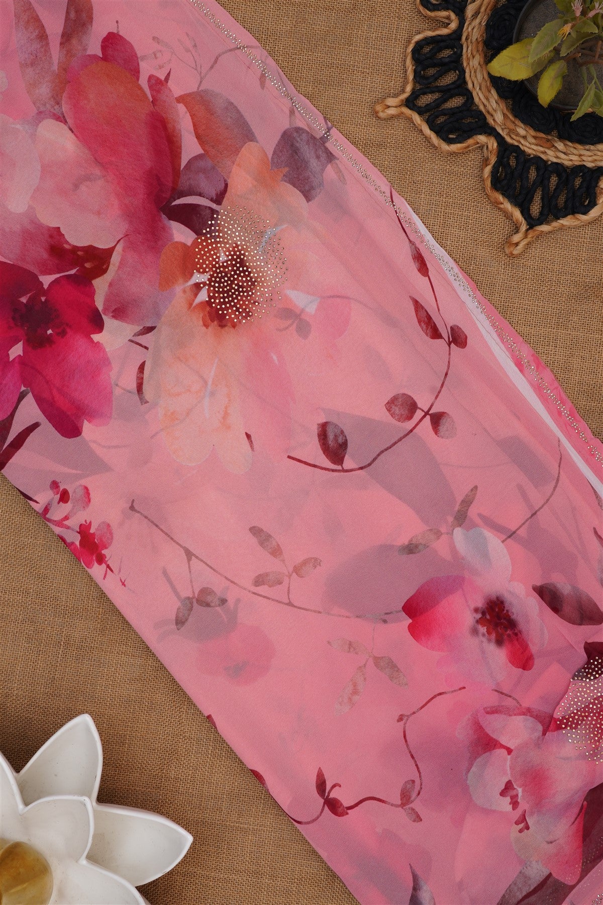 Fancy Georgette Peach Saree