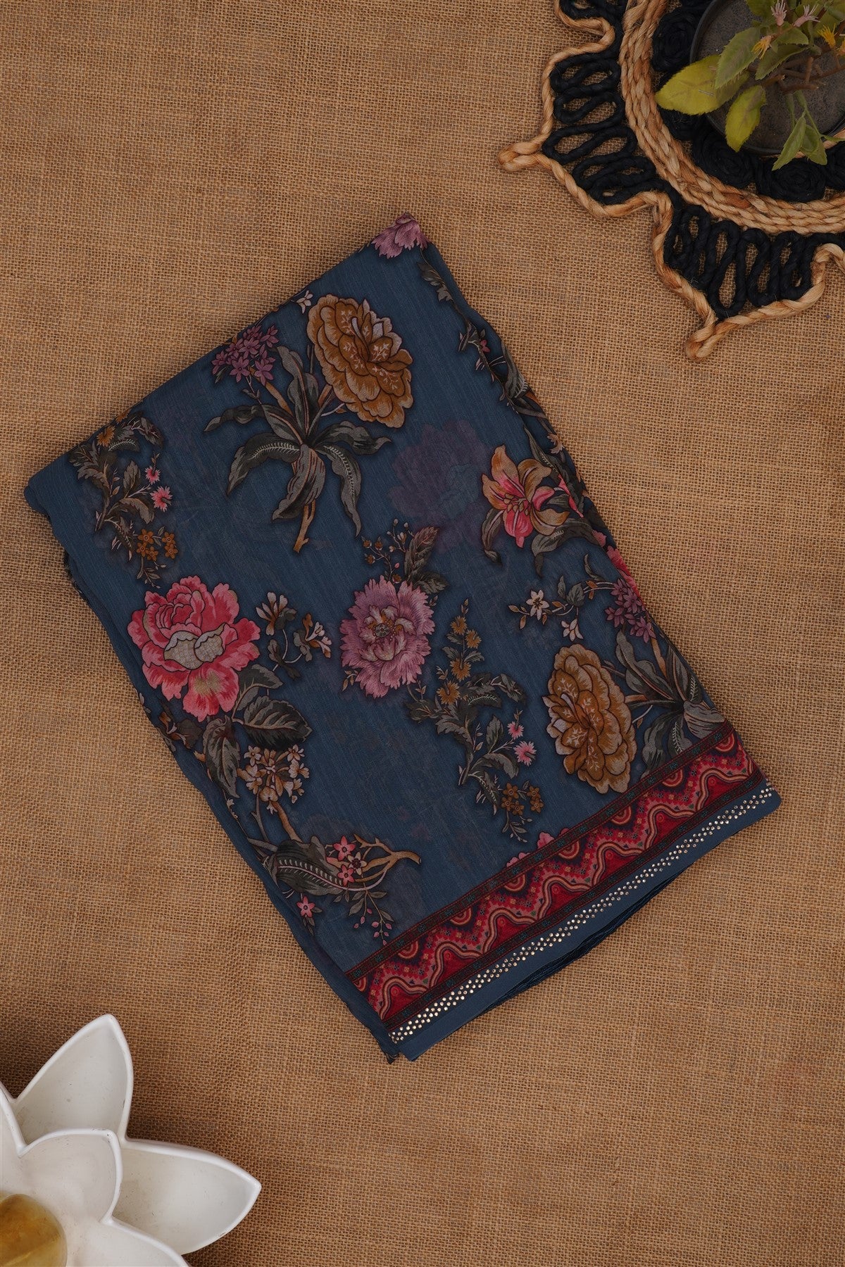 Fancy Georgette Dark Grey Saree