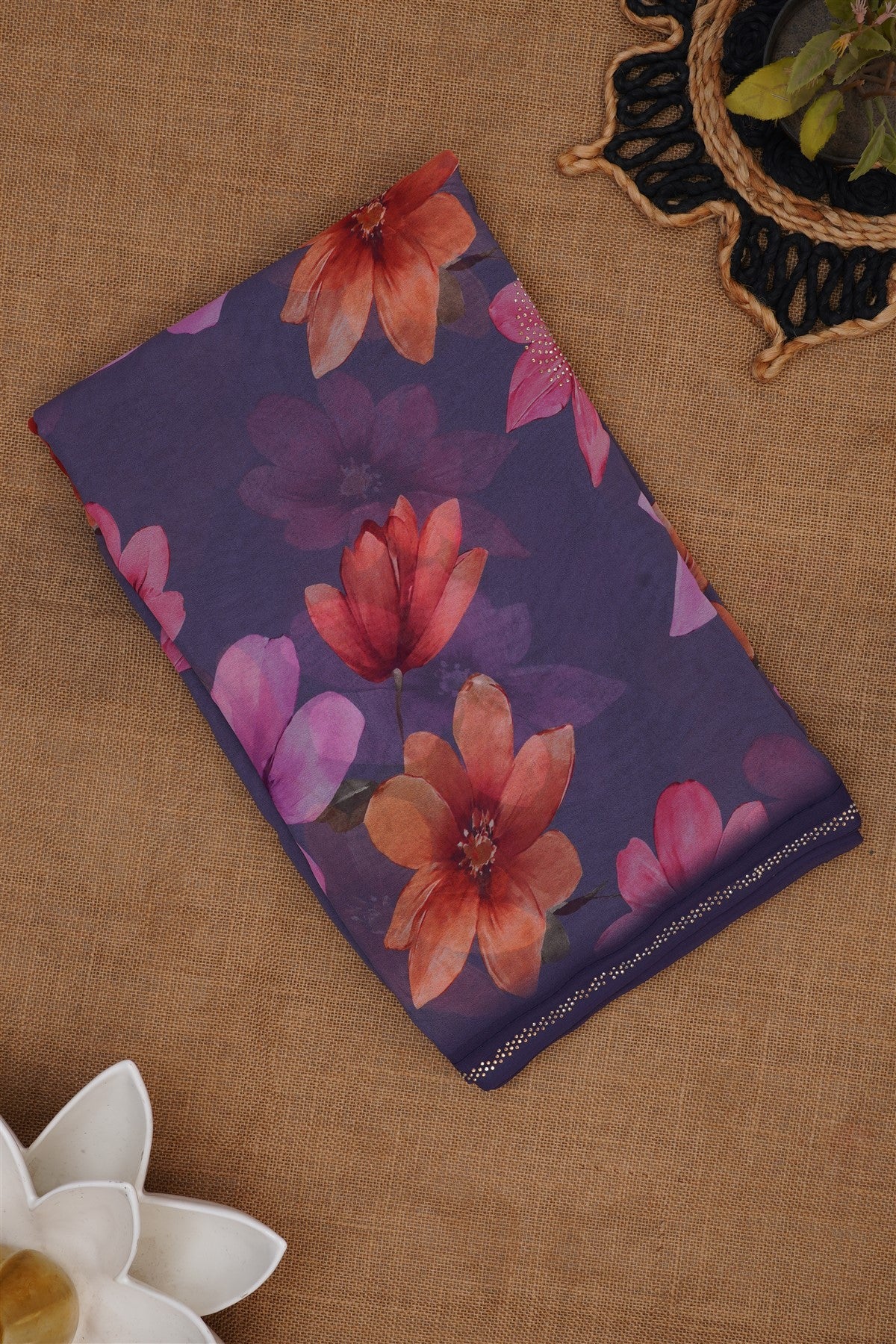 Fancy Georgette Slate Blue Saree