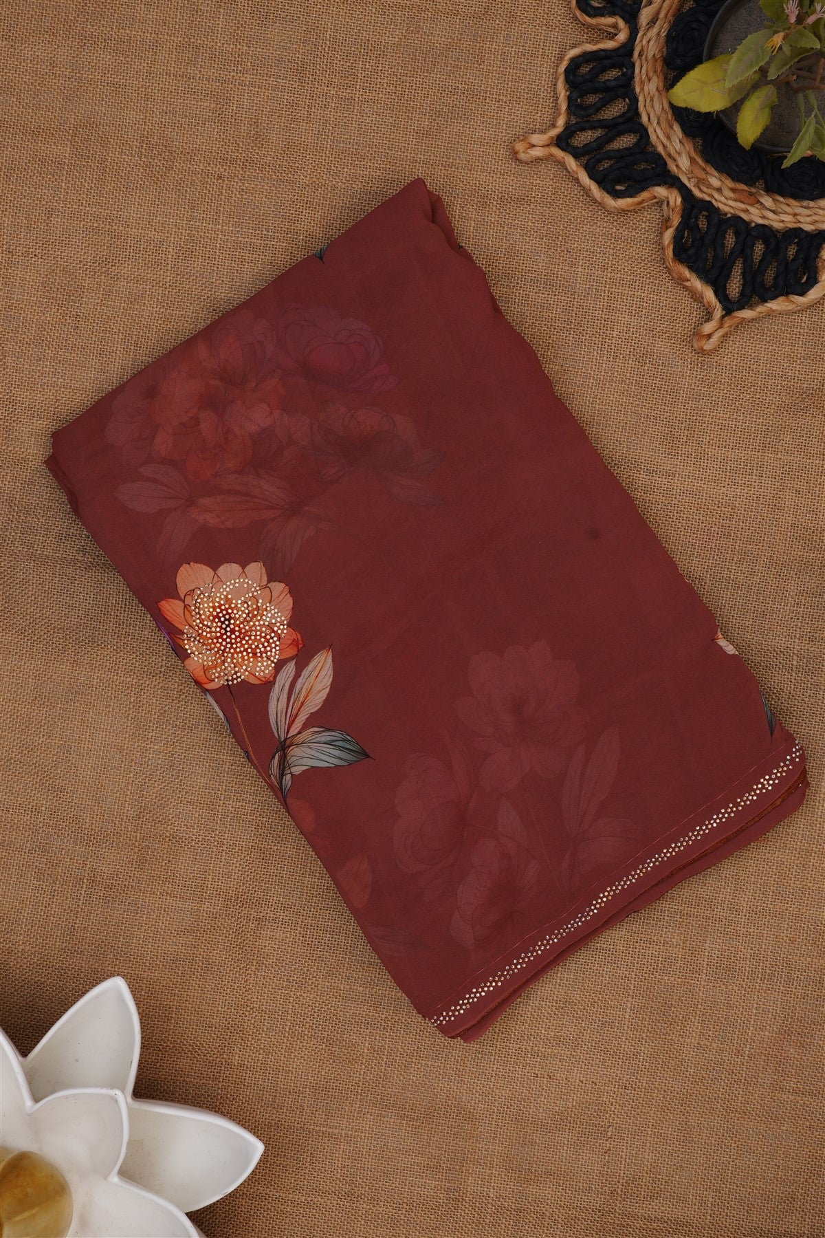 Fancy Georgette Brown Saree
