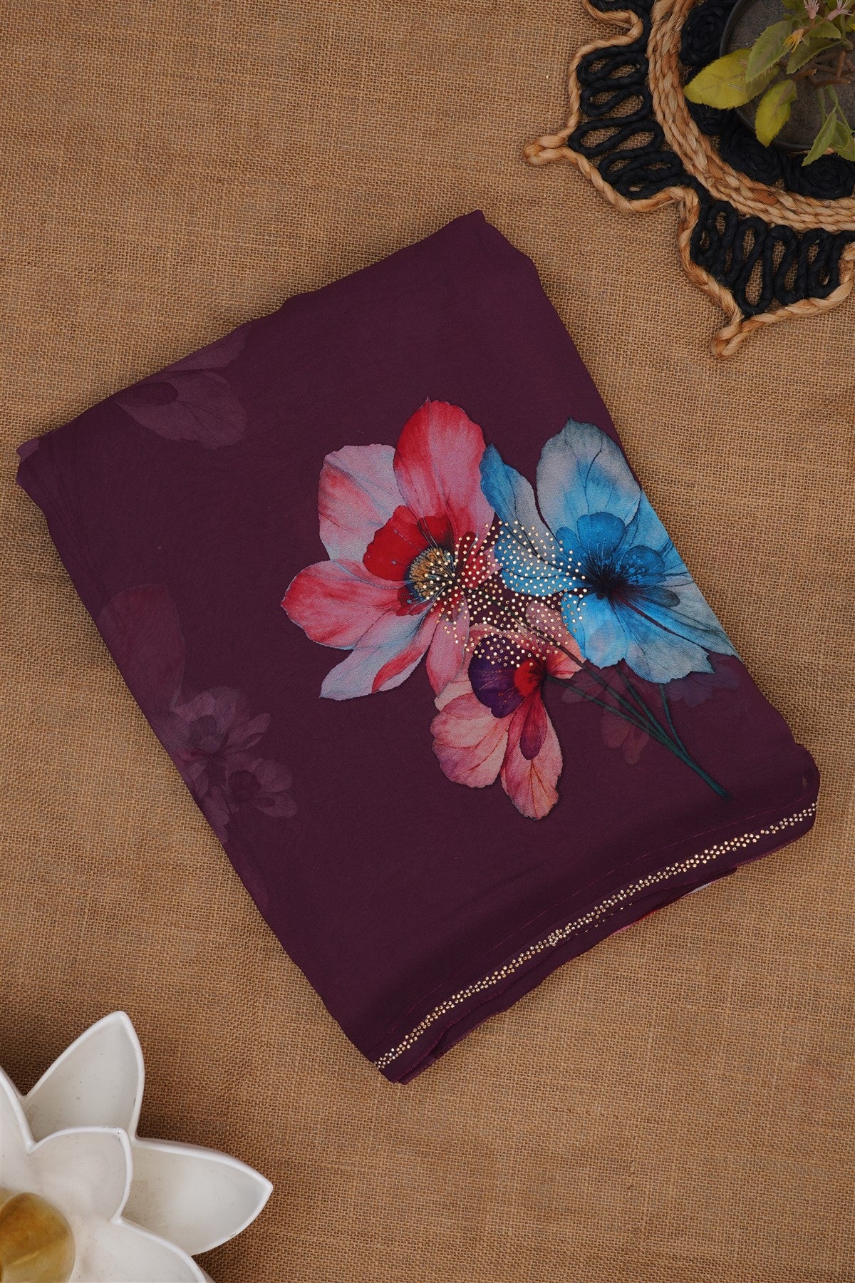 Fancy Georgette Dark Purple Saree