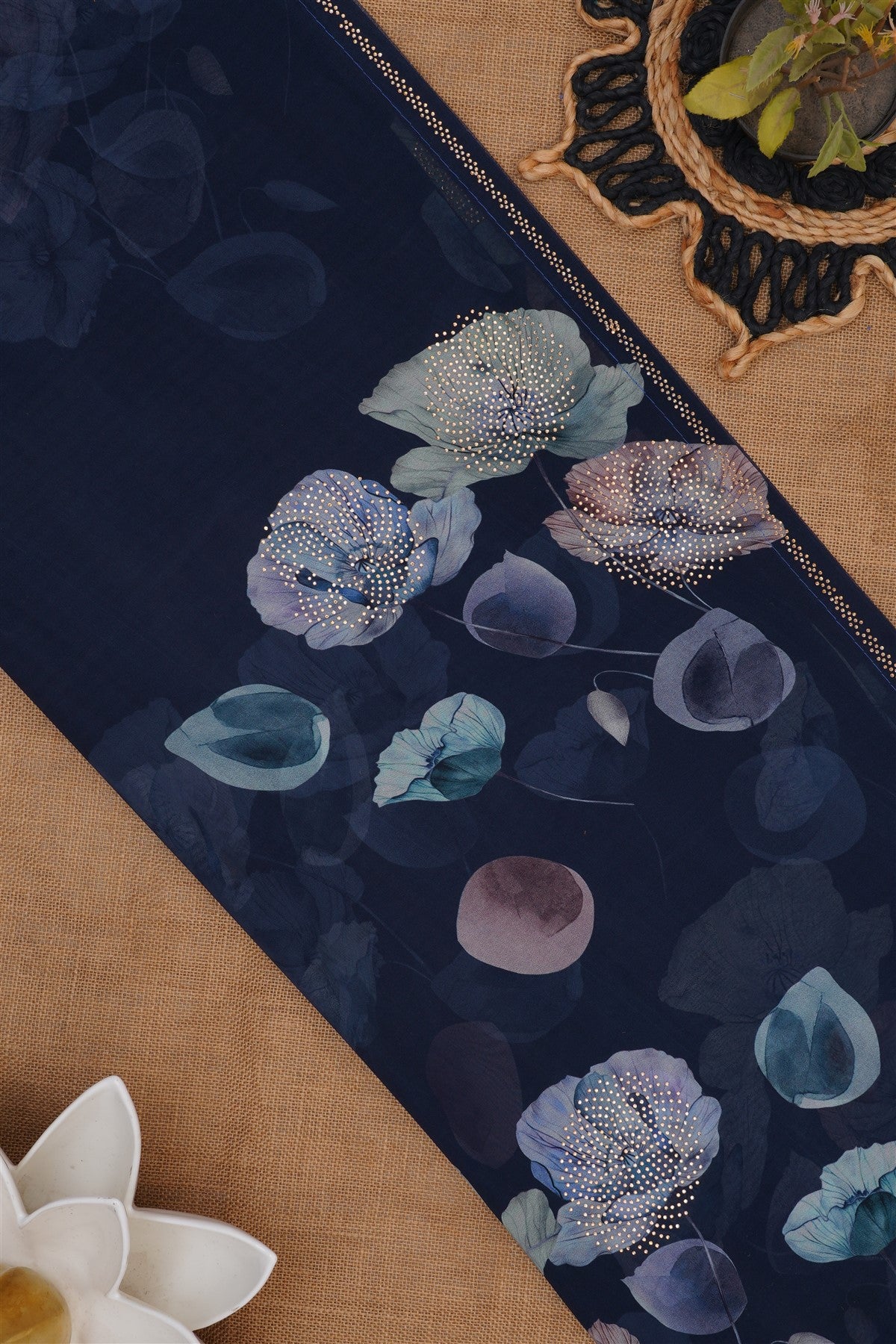 Fancy Georgette Navy Blue Saree