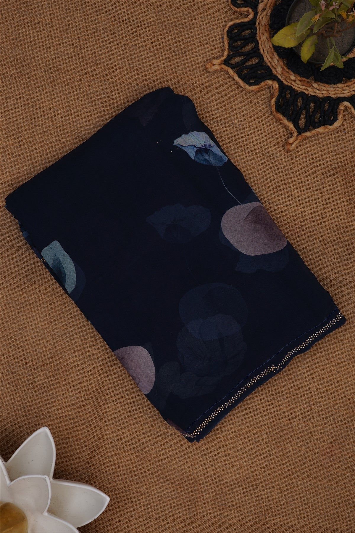 Fancy Georgette Navy Blue Saree