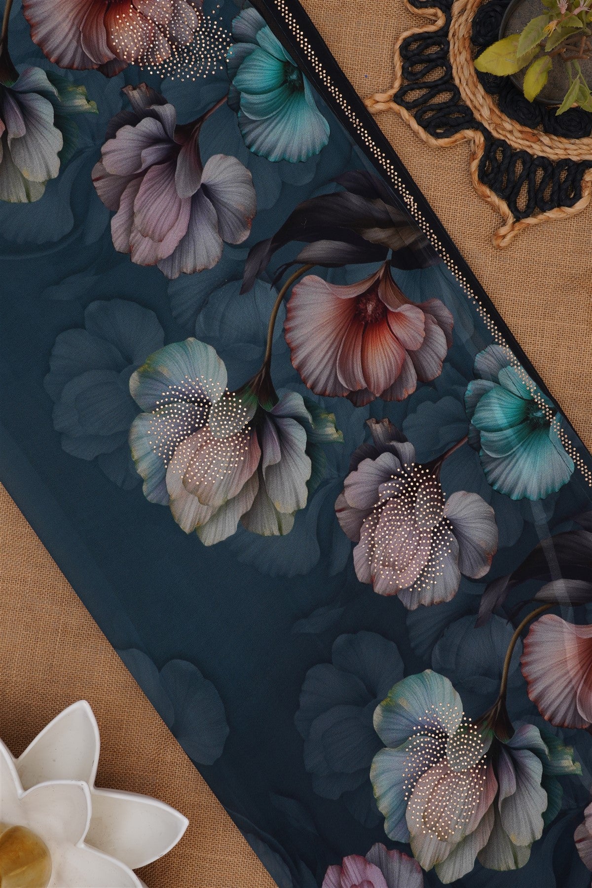 Fancy Georgette Peacock Blue Saree
