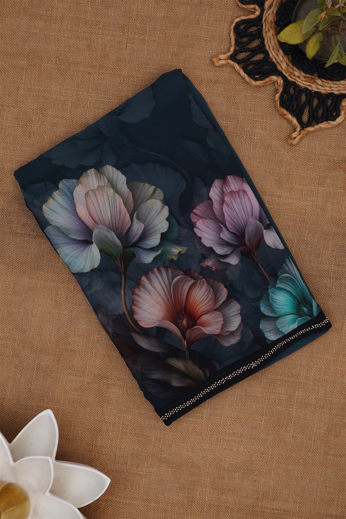 Fancy Georgette Peacock Blue Saree