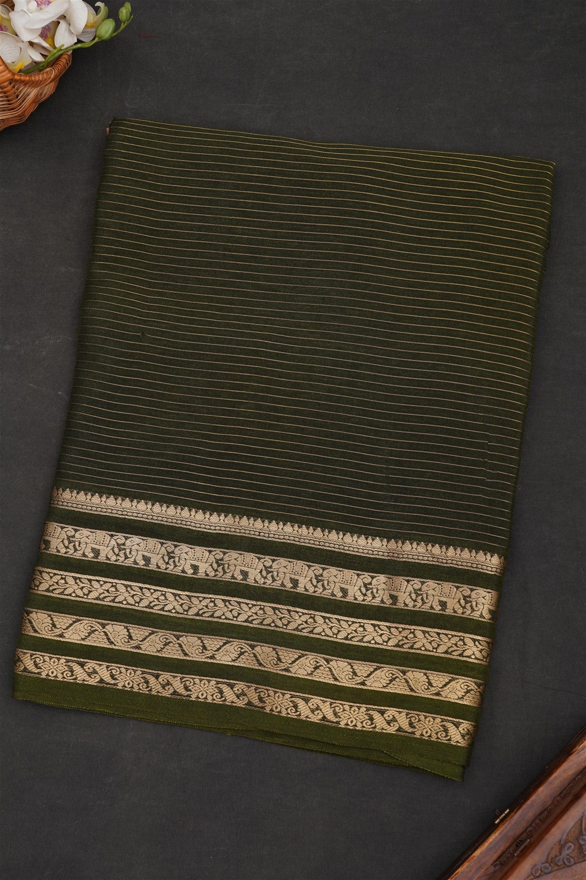 Fancy Georgette Mehandi Green Saree