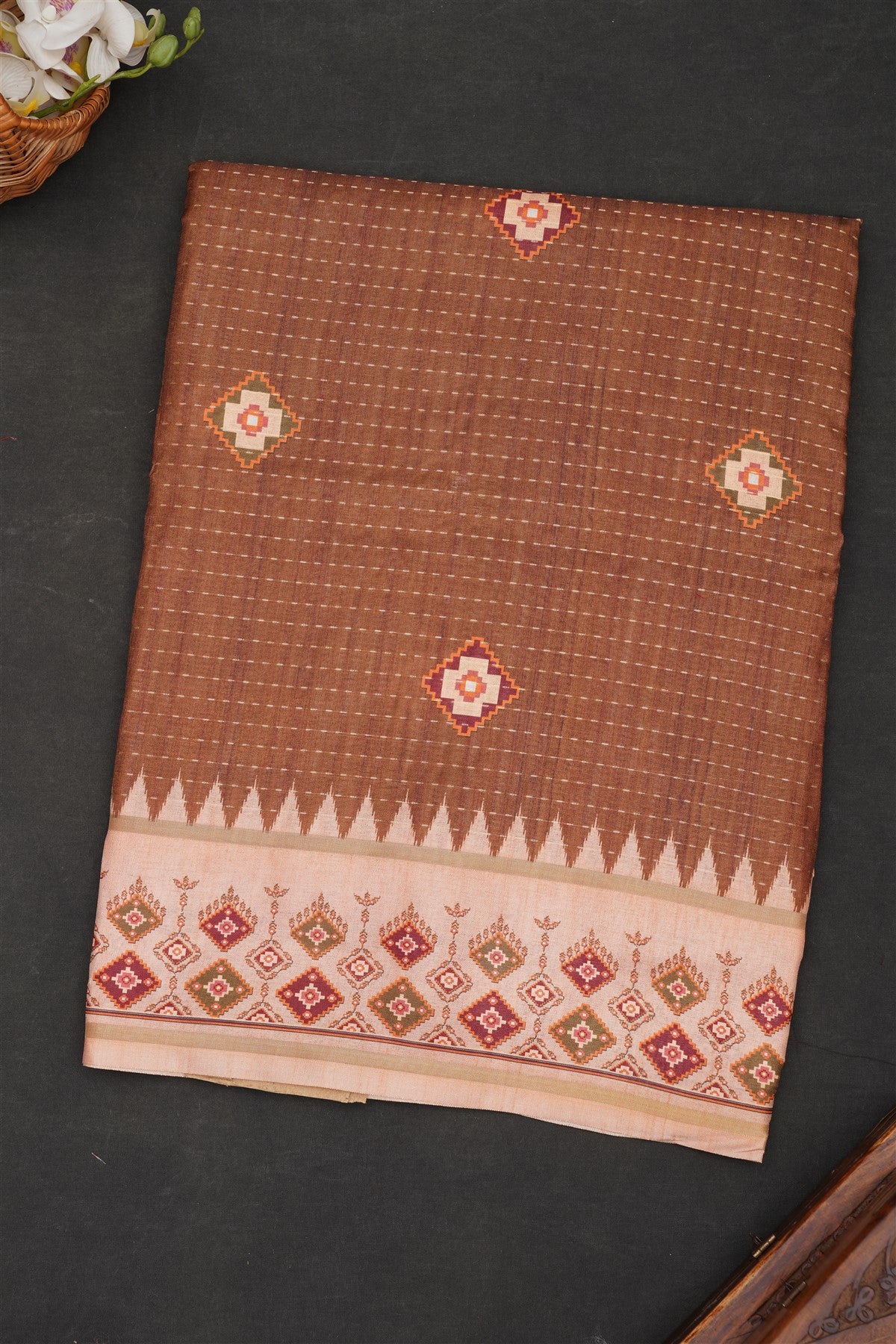 Fancy Silk Blend Brown Saree