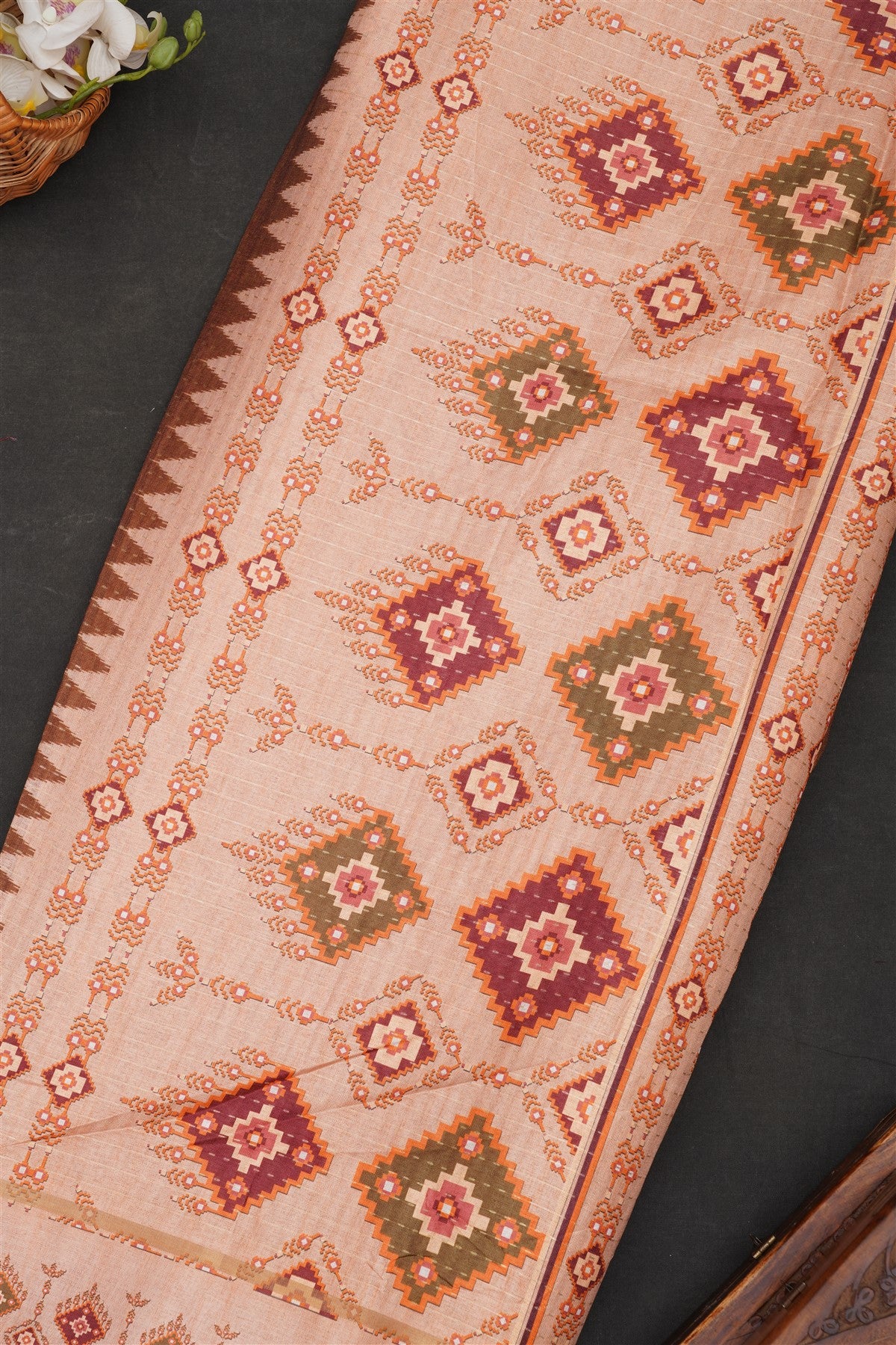 Fancy Silk Blend Brown Saree