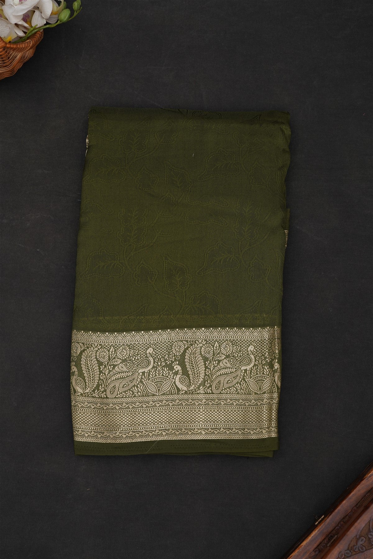 Fancy Marshmallow Georgette Mehandi Green Saree