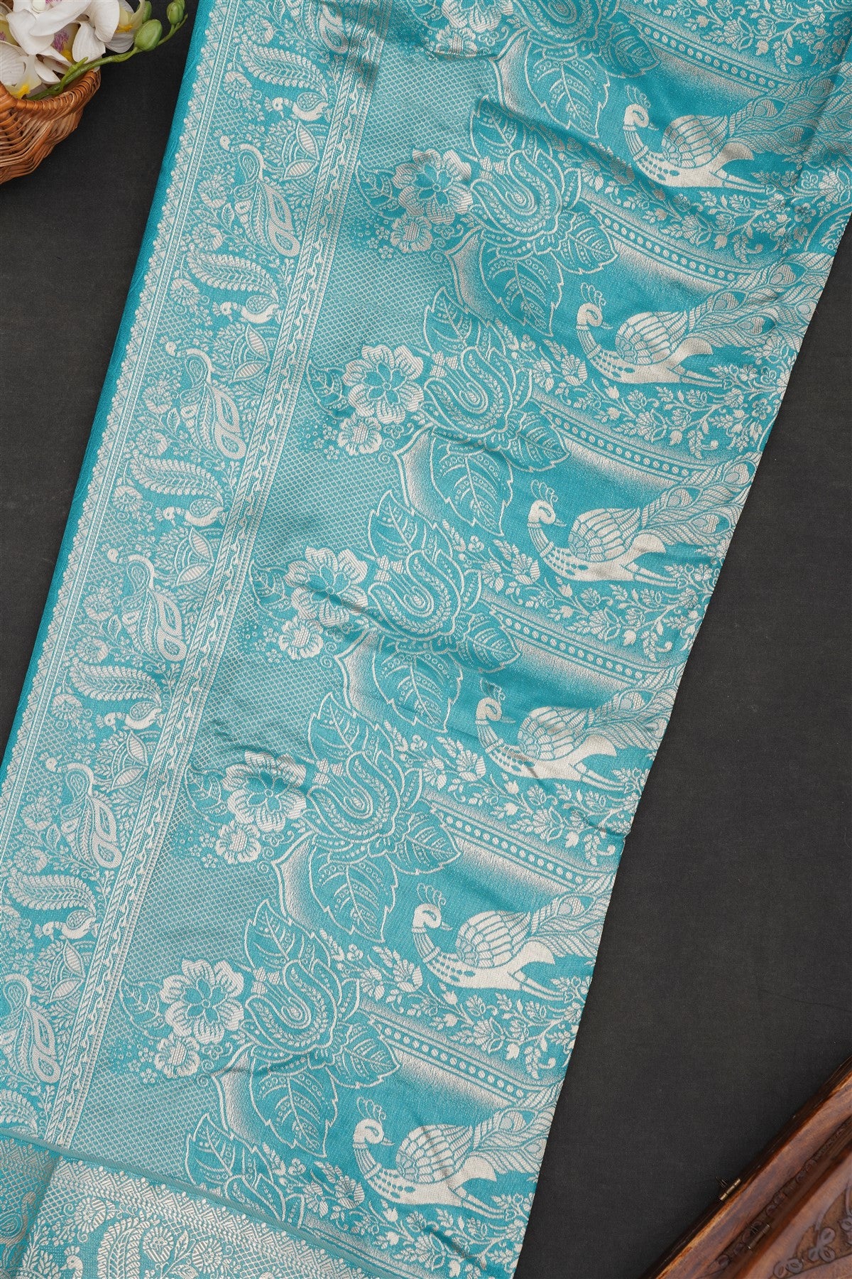 Fancy Marshmallow Georgette Teal Saree