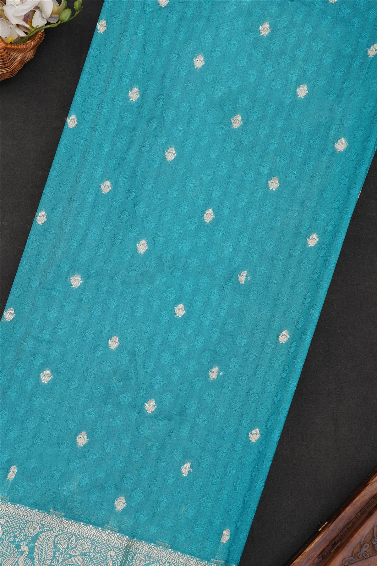 Fancy Marshmallow Georgette Teal Saree