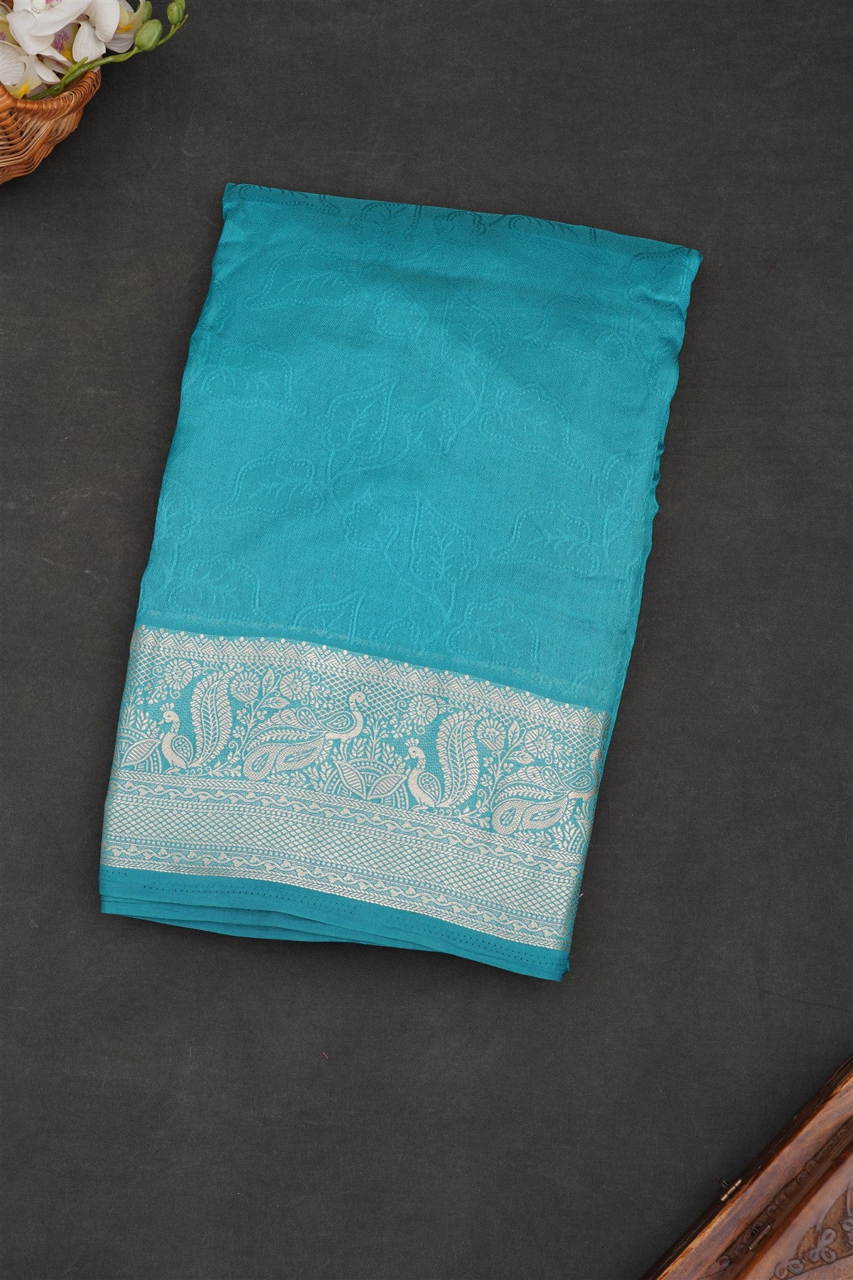 Fancy Marshmallow Georgette Teal Saree