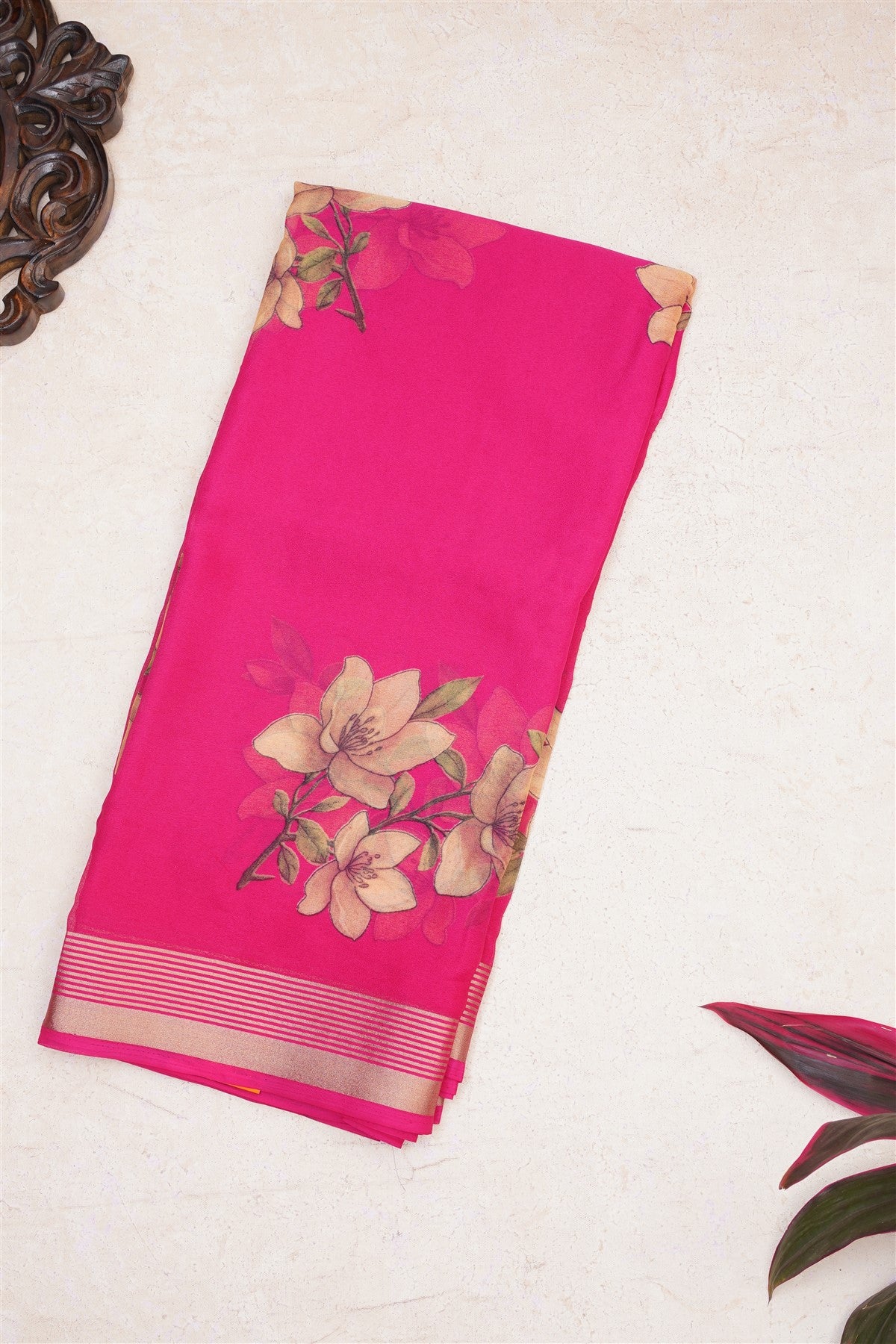 Fancy Georgette Dark Pink Saree