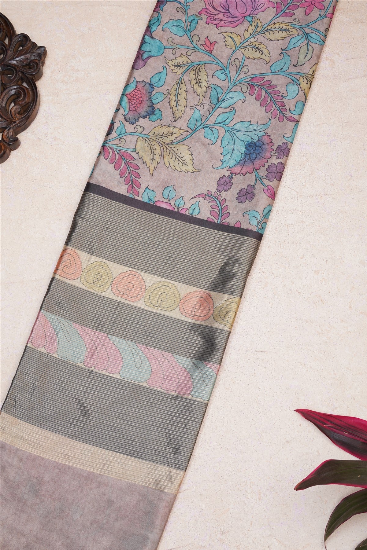 Fancy Tussar Silk Beige Saree