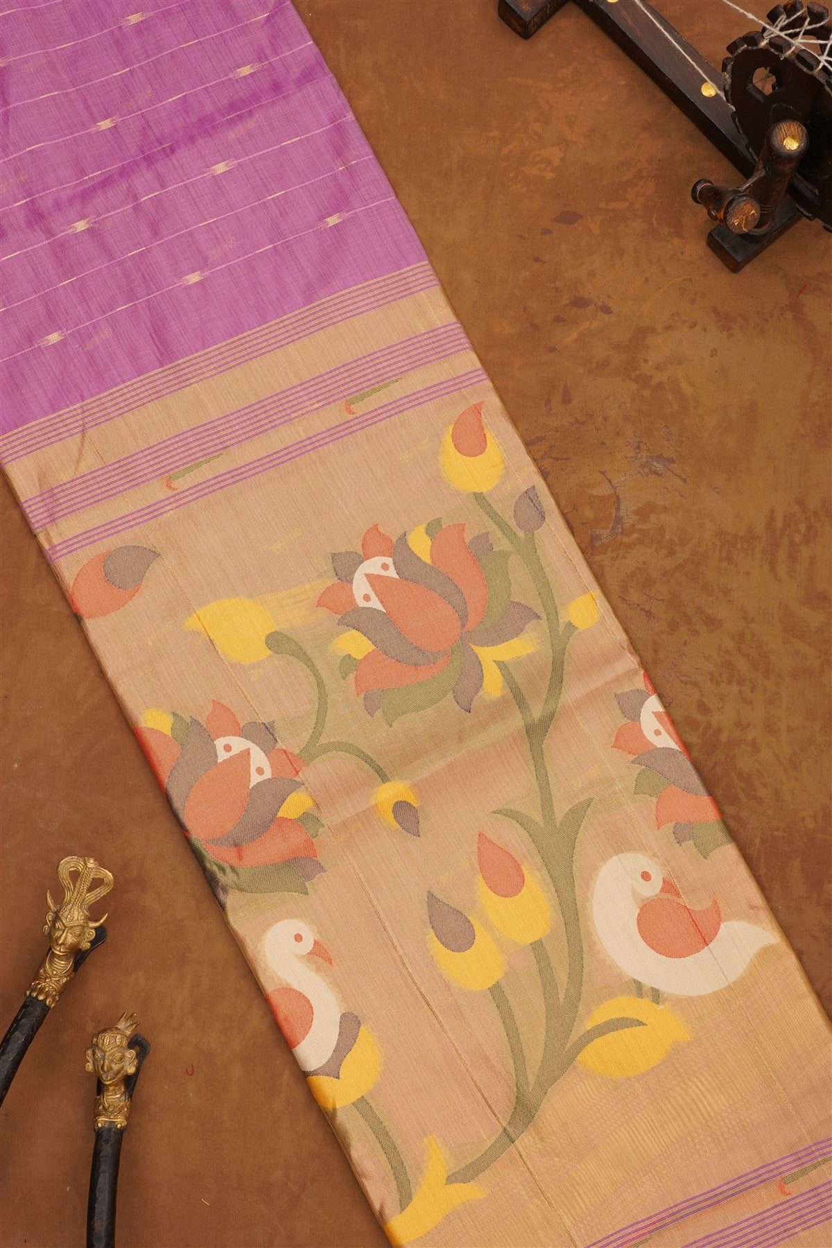 Fancy Chanderi Cotton Lavender Saree
