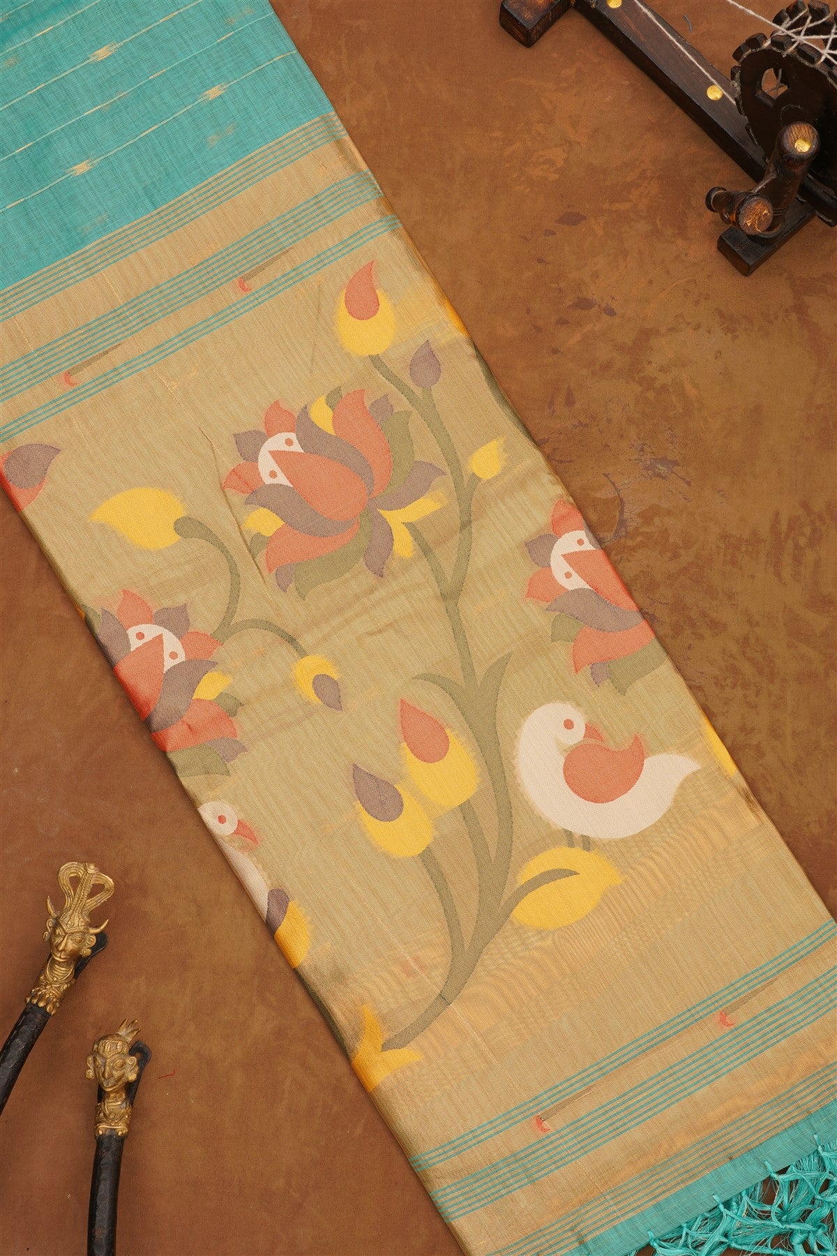 Fancy Chanderi Cotton Sea Green Saree