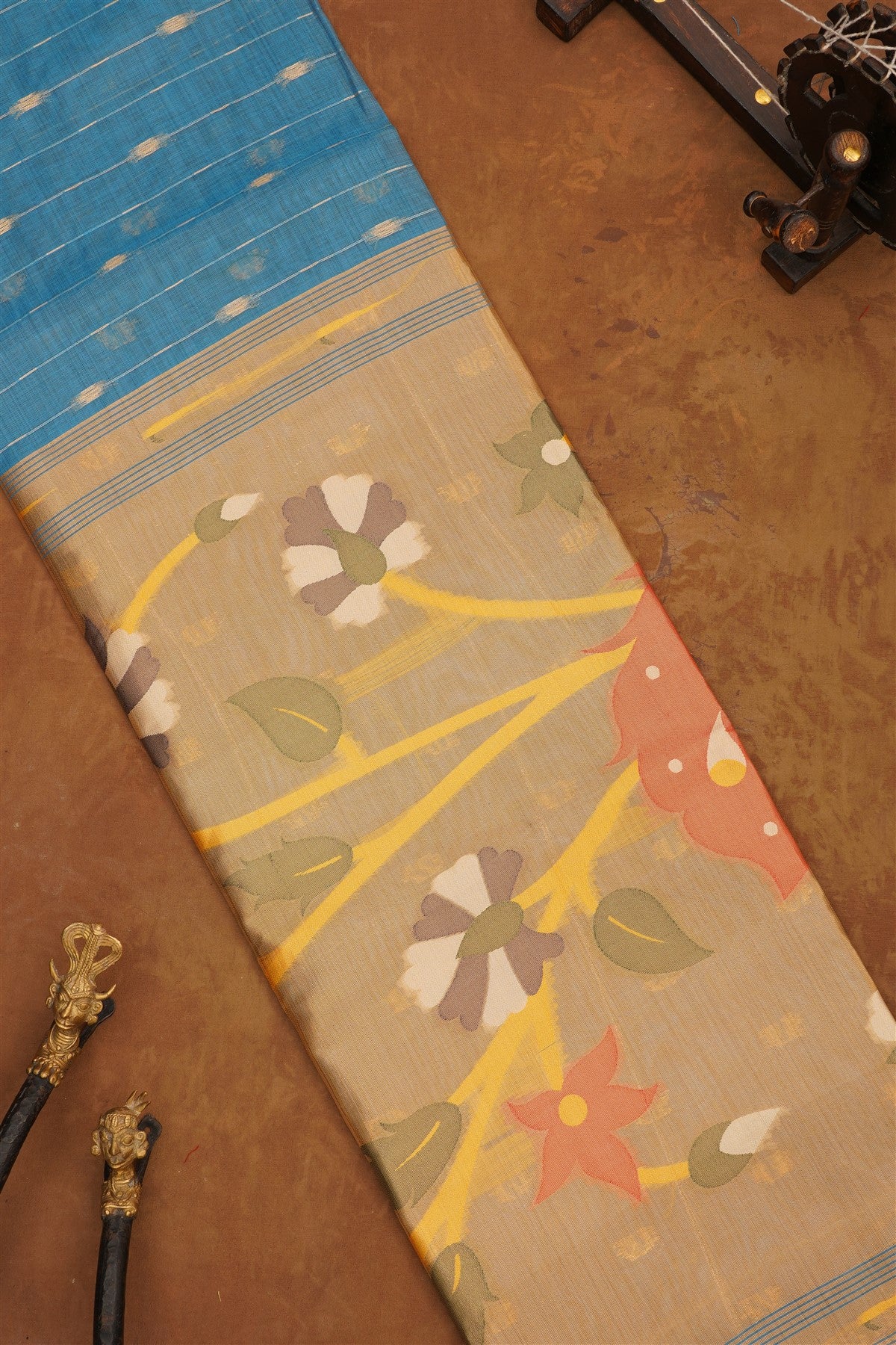 Fancy Chanderi Cotton Blue Saree