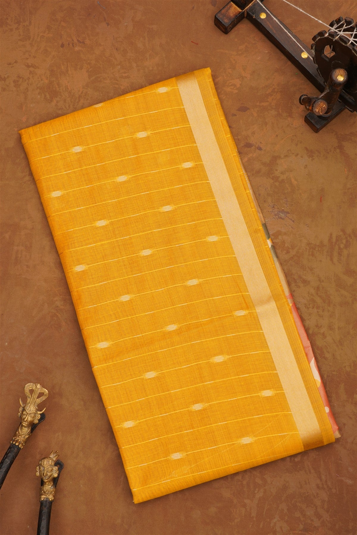 Fancy Chanderi Cotton Mustard Saree
