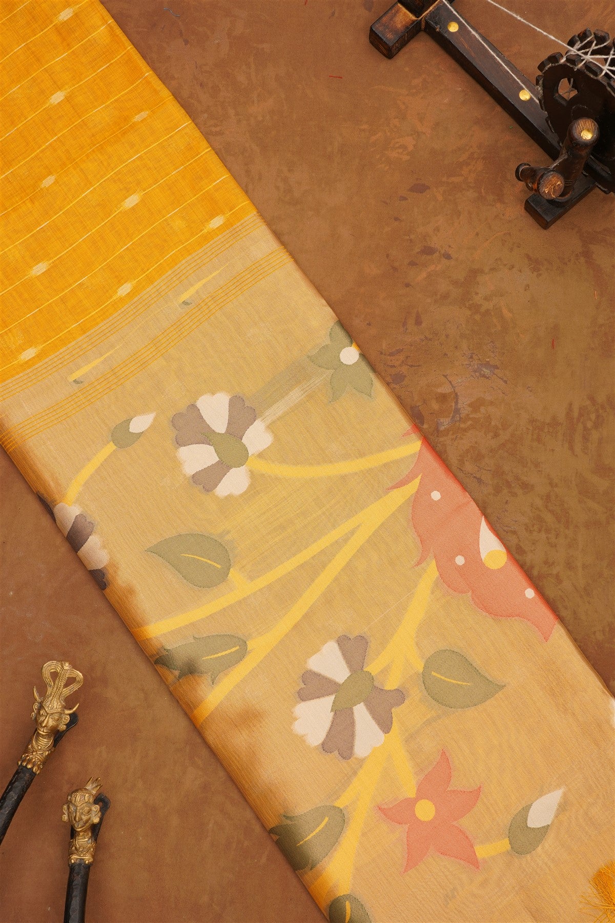 Fancy Chanderi Cotton Mustard Saree