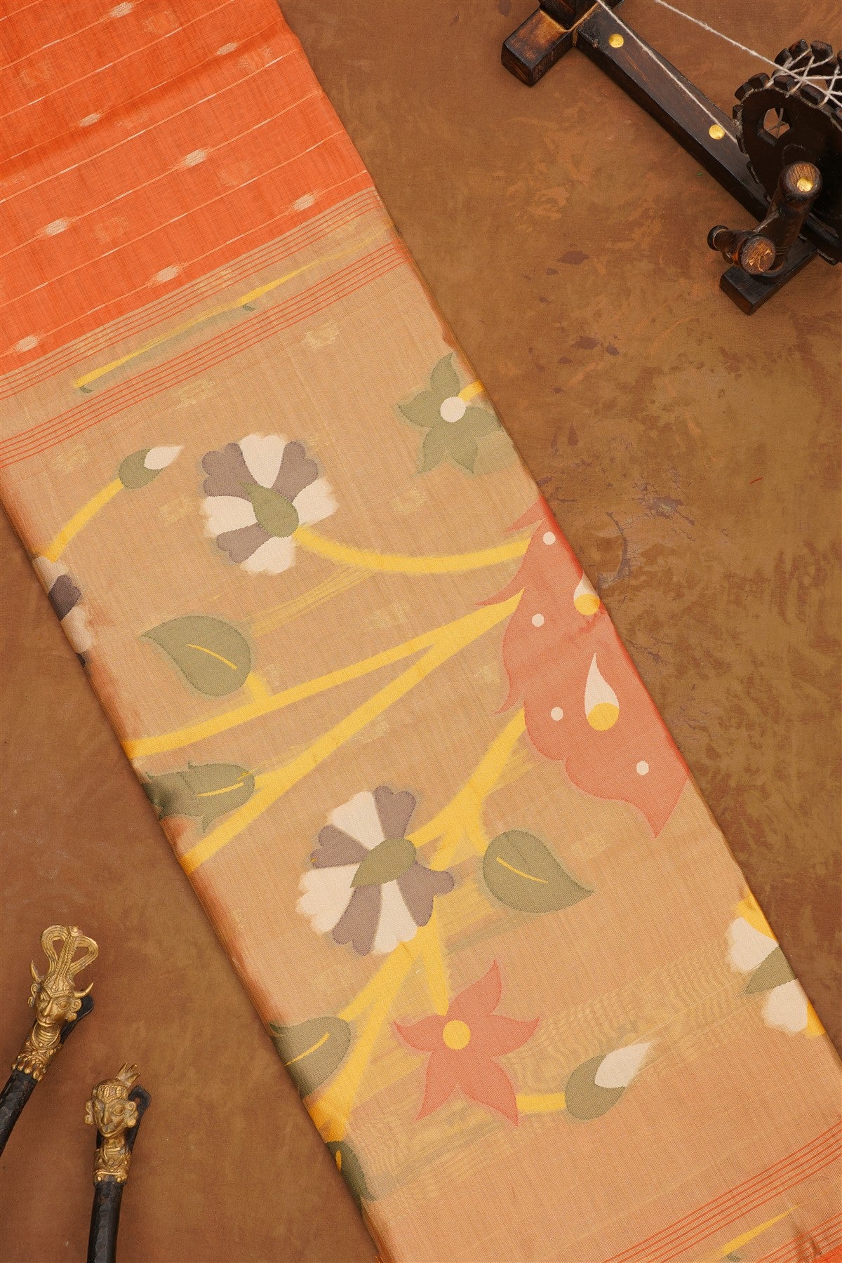 Fancy Chanderi Cotton Peach Saree