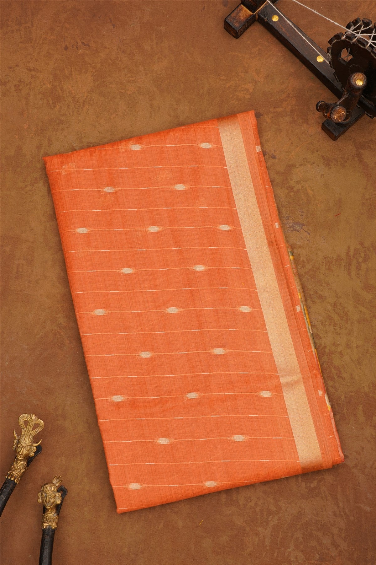 Fancy Chanderi Cotton Peach Saree