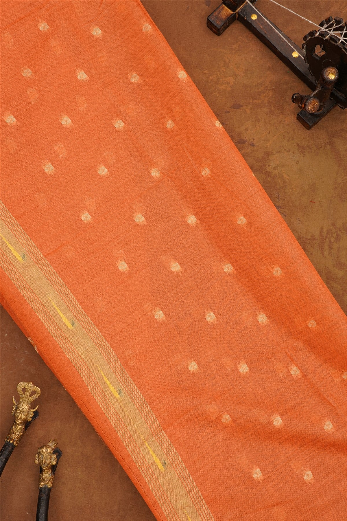 Fancy Chanderi Cotton Peach Saree