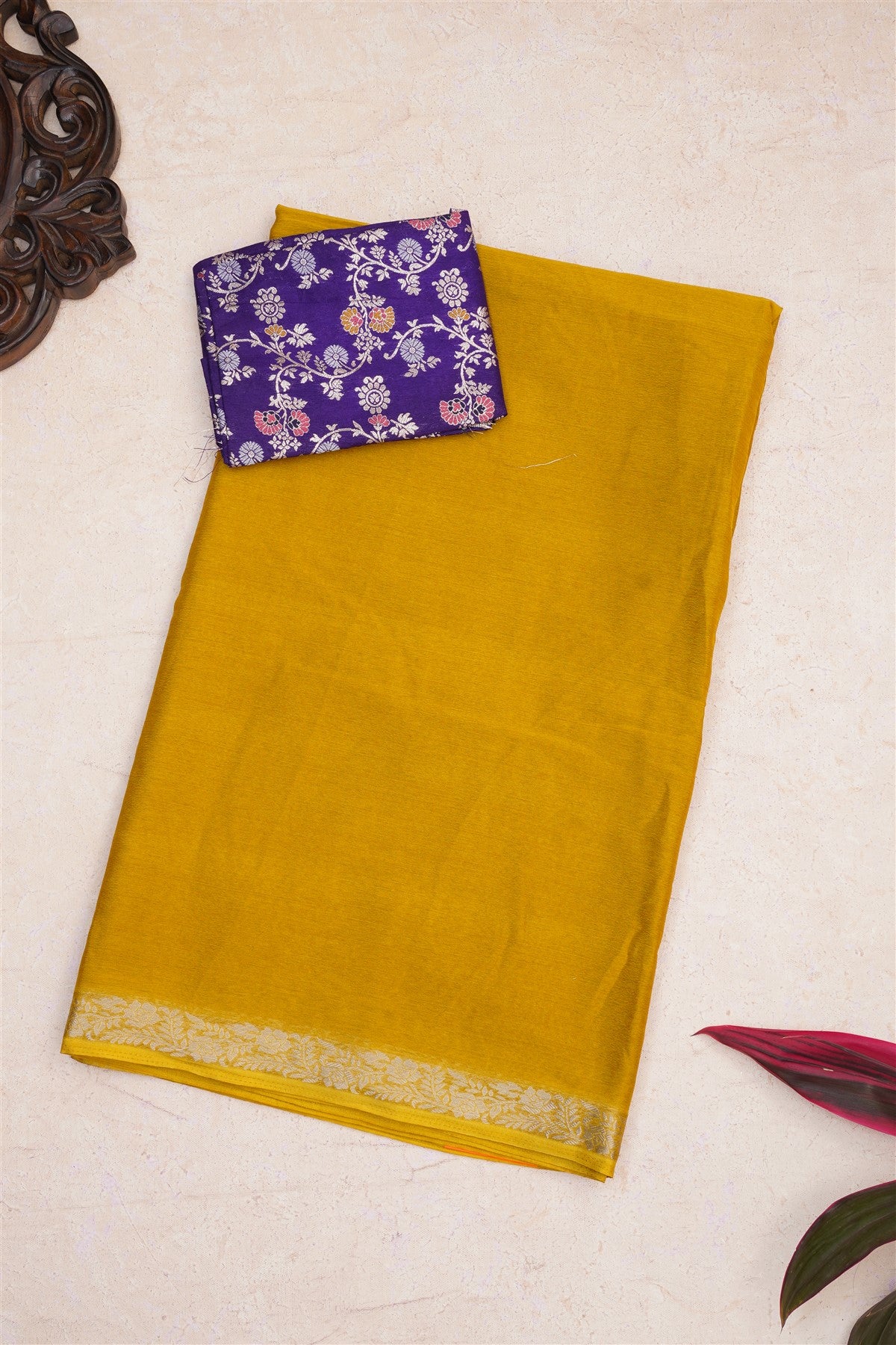 Fancy Chinon Silk Olive Green Saree