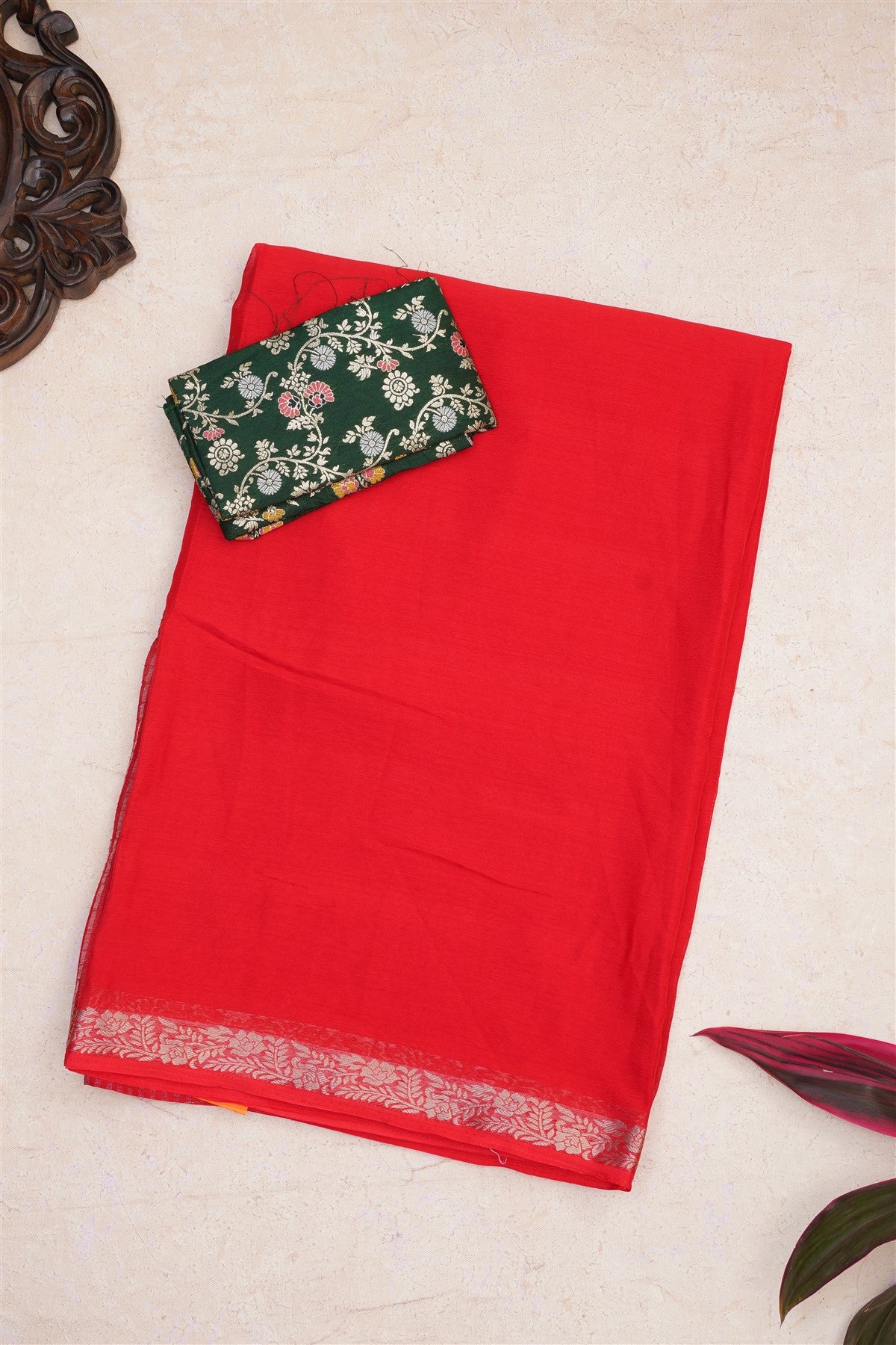 Fancy Chinon Silk Red Saree