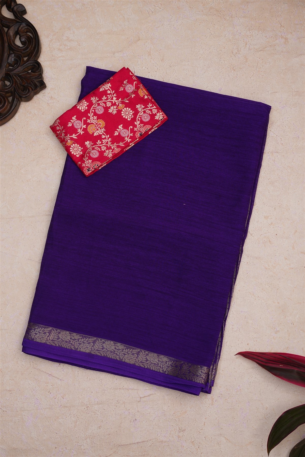 Fancy Chinon Silk Violet Saree