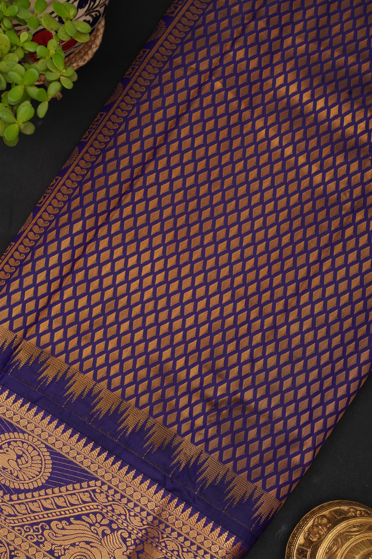 Gadwal Silk Blend Parrot Green Saree