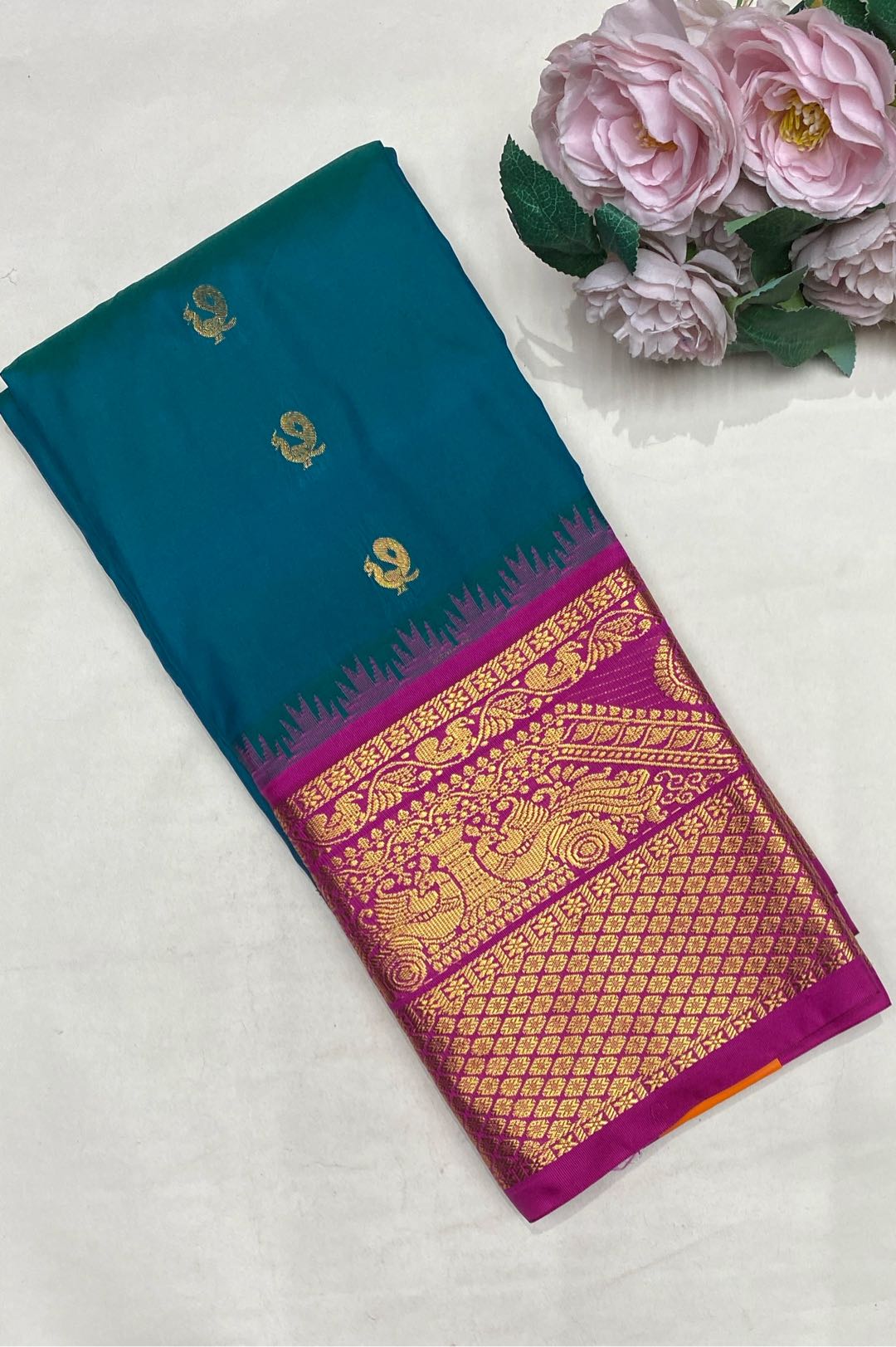 Gadwal Silk Blend Rama Blue Saree