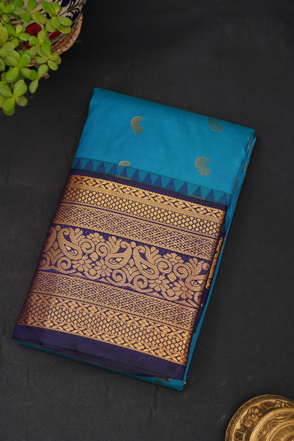 Gadwal Silk Blend Blue Saree