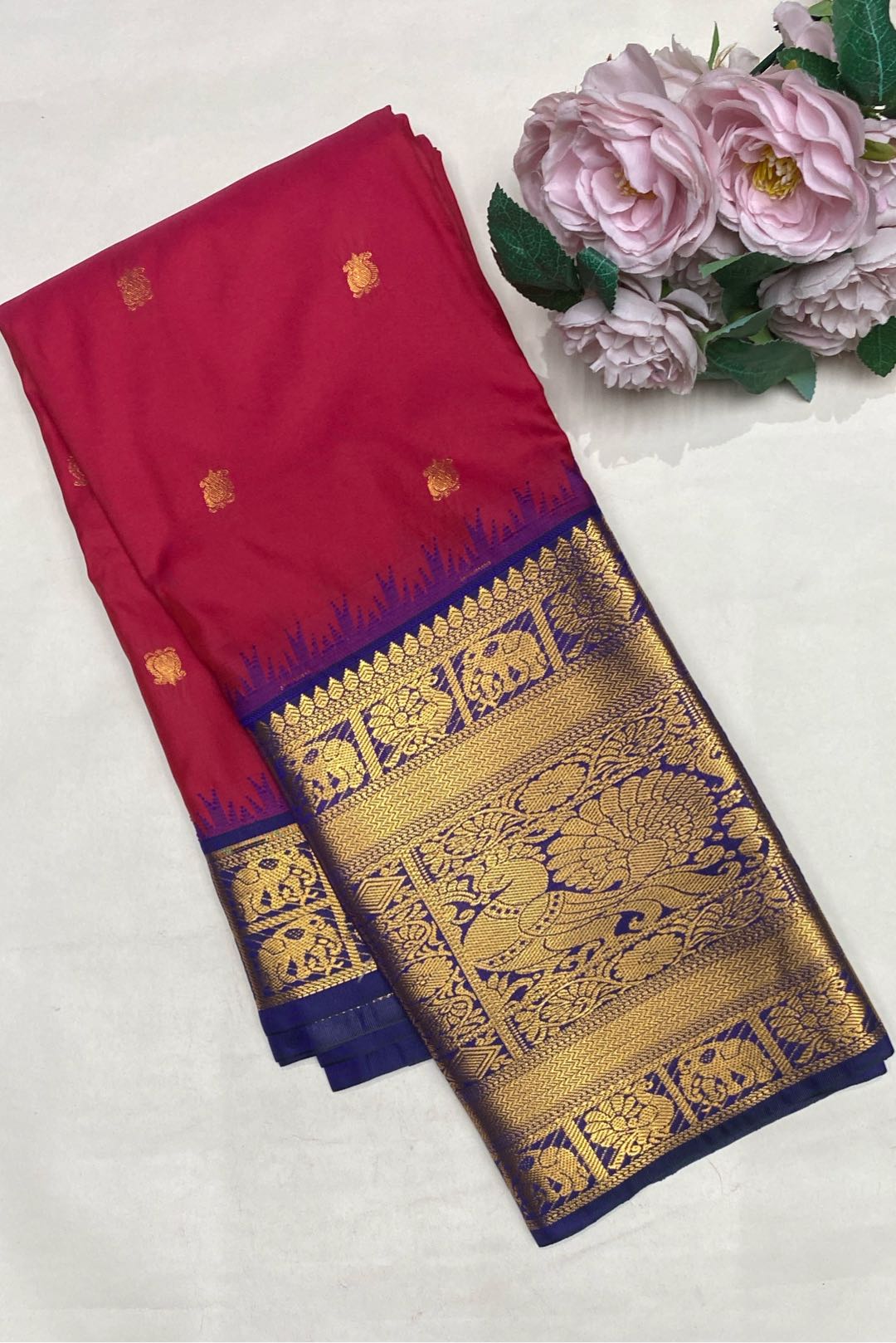 Gadwal Silk Blend Deep Pink Saree