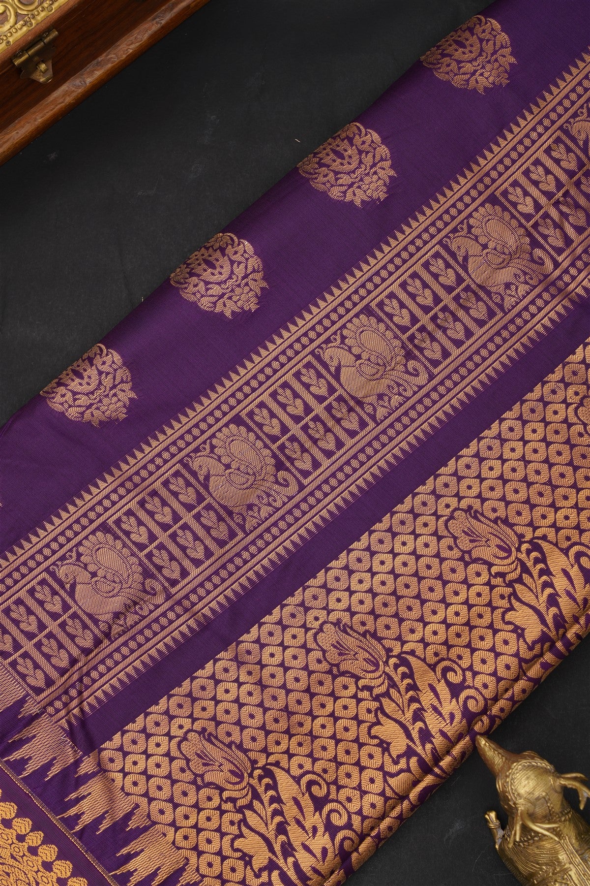Semi Kanchipuram Silk Blend Rama Blue Saree