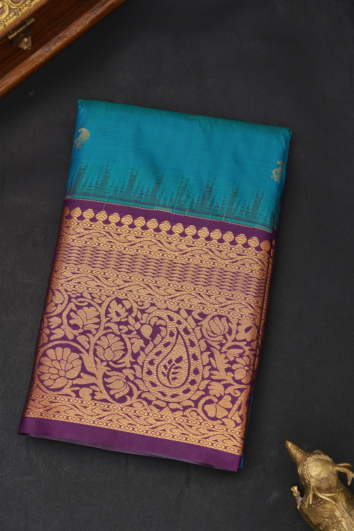 Semi Kanchipuram Silk Blend Rama Blue Saree