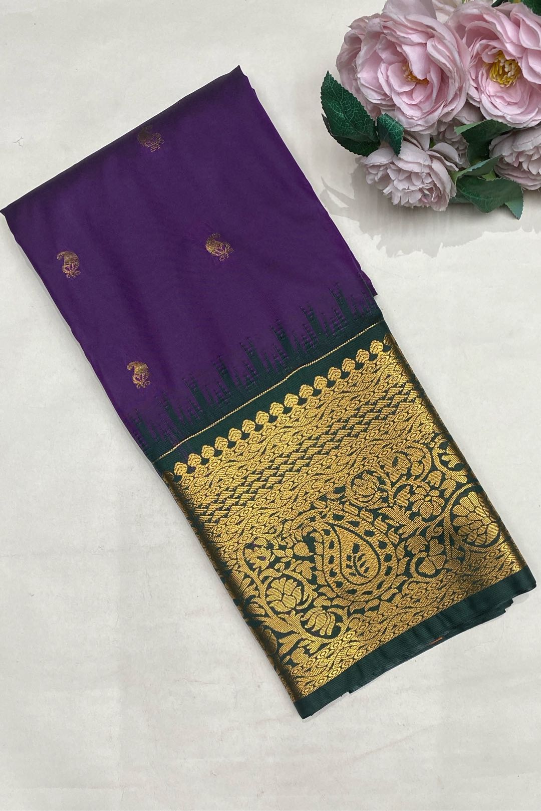 Semi Kanchipuram Silk Blend Violet Saree