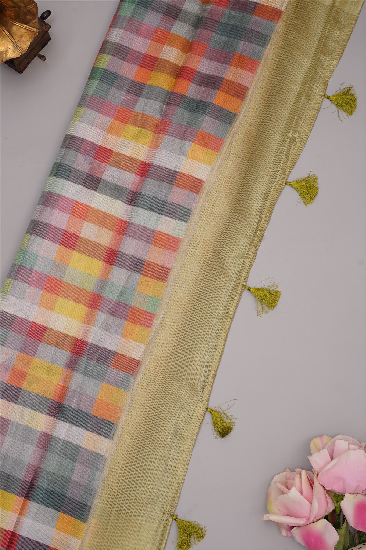 Kota Silk Kota Light Olive Green Saree