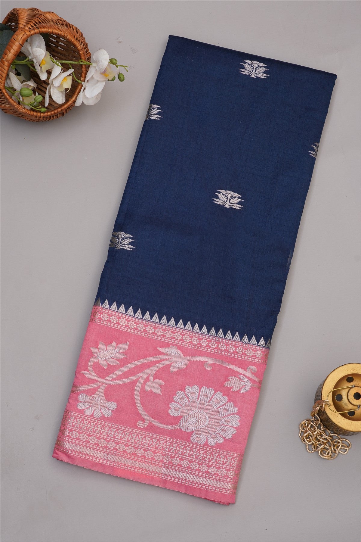 Banarasi Mango Silk Navy Blue Saree