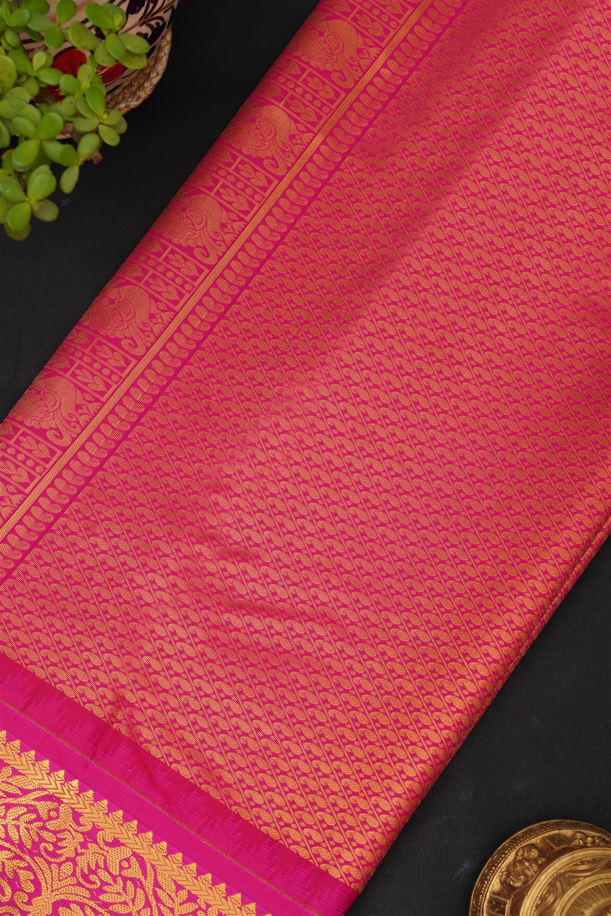 Gadwal Silk Blend Dark Green Saree