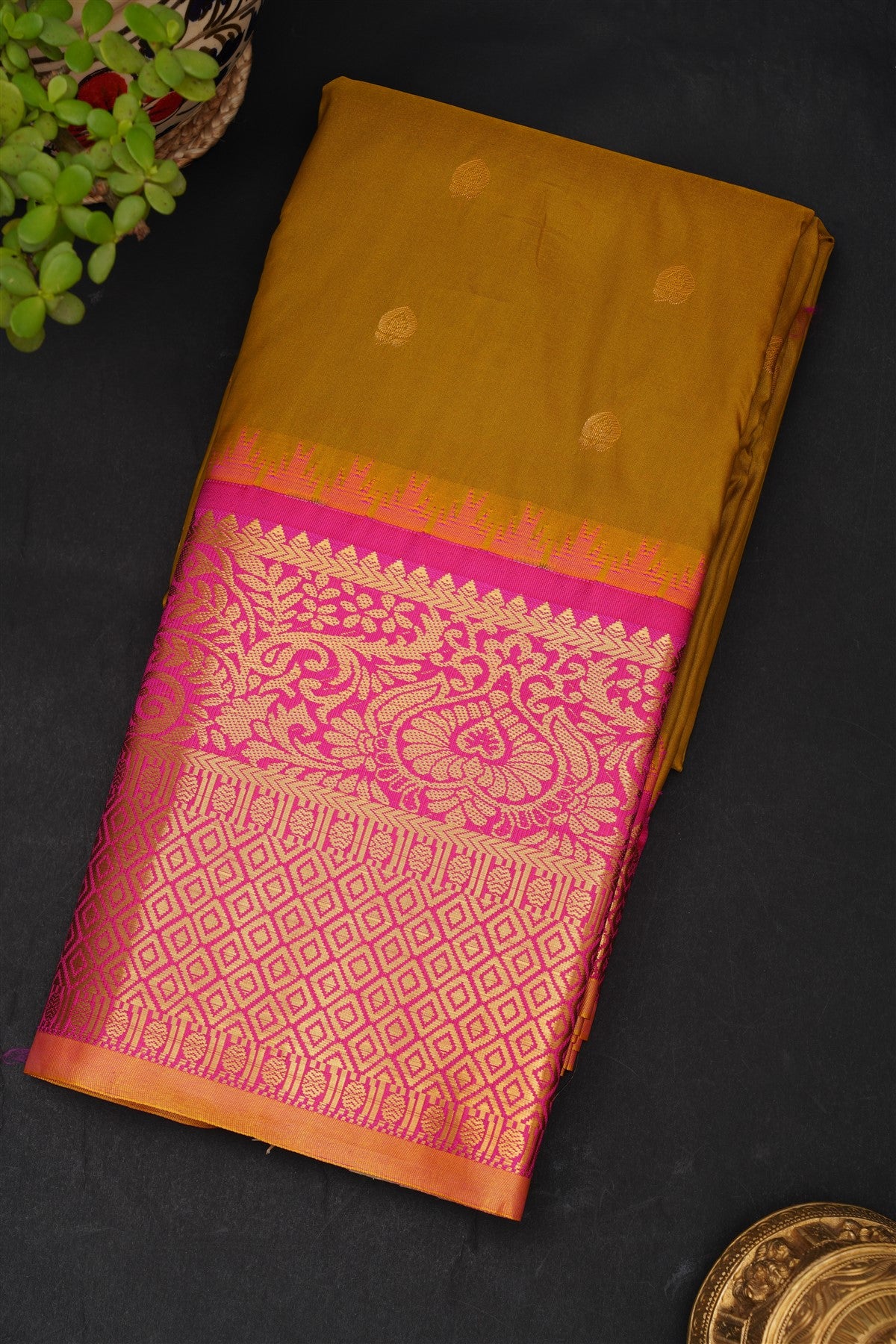 Gadwal Silk Blend Light Olive Green Saree
