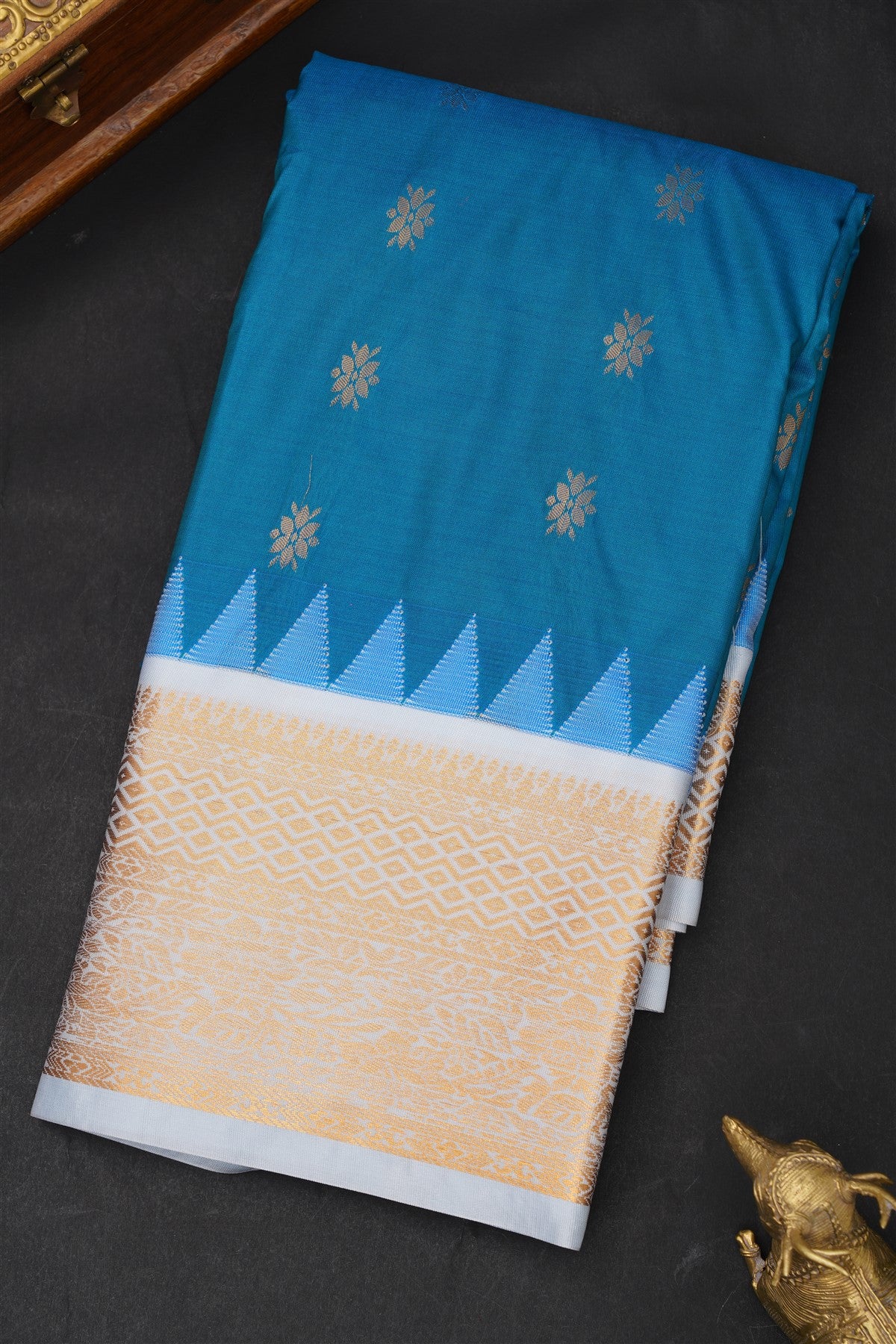 Gadwal Silk Blend Rama Blue Saree