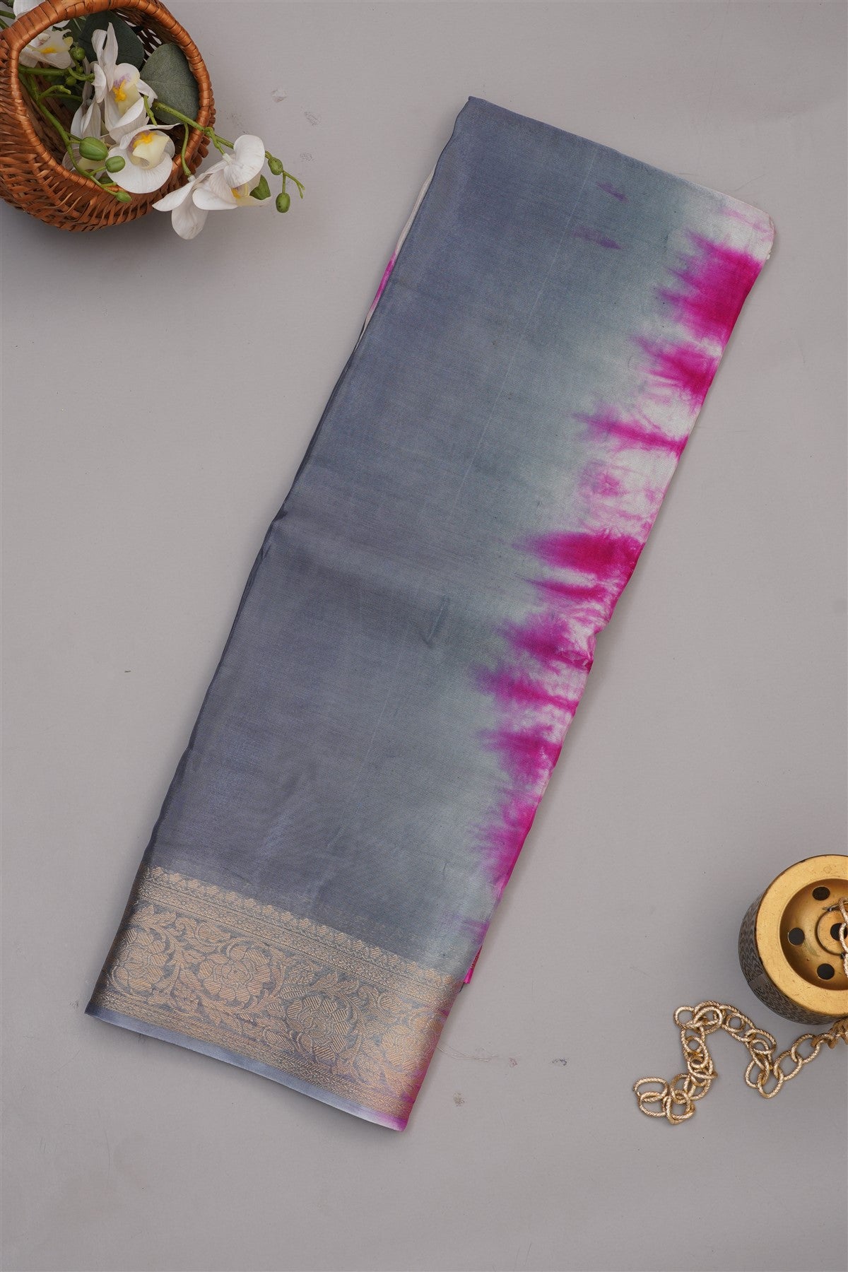 Fancy Modal Satin Silk Grey Saree