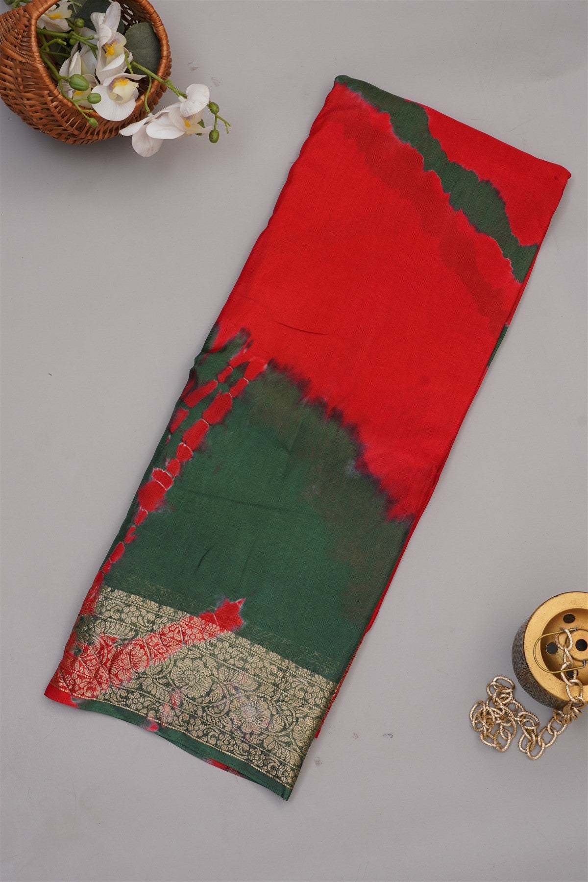 Fancy Modal Satin Silk Red Saree